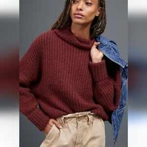 Maeve Anthropologie Athena Alpaca Yak Wool Blend Knit Sweater in Maroon